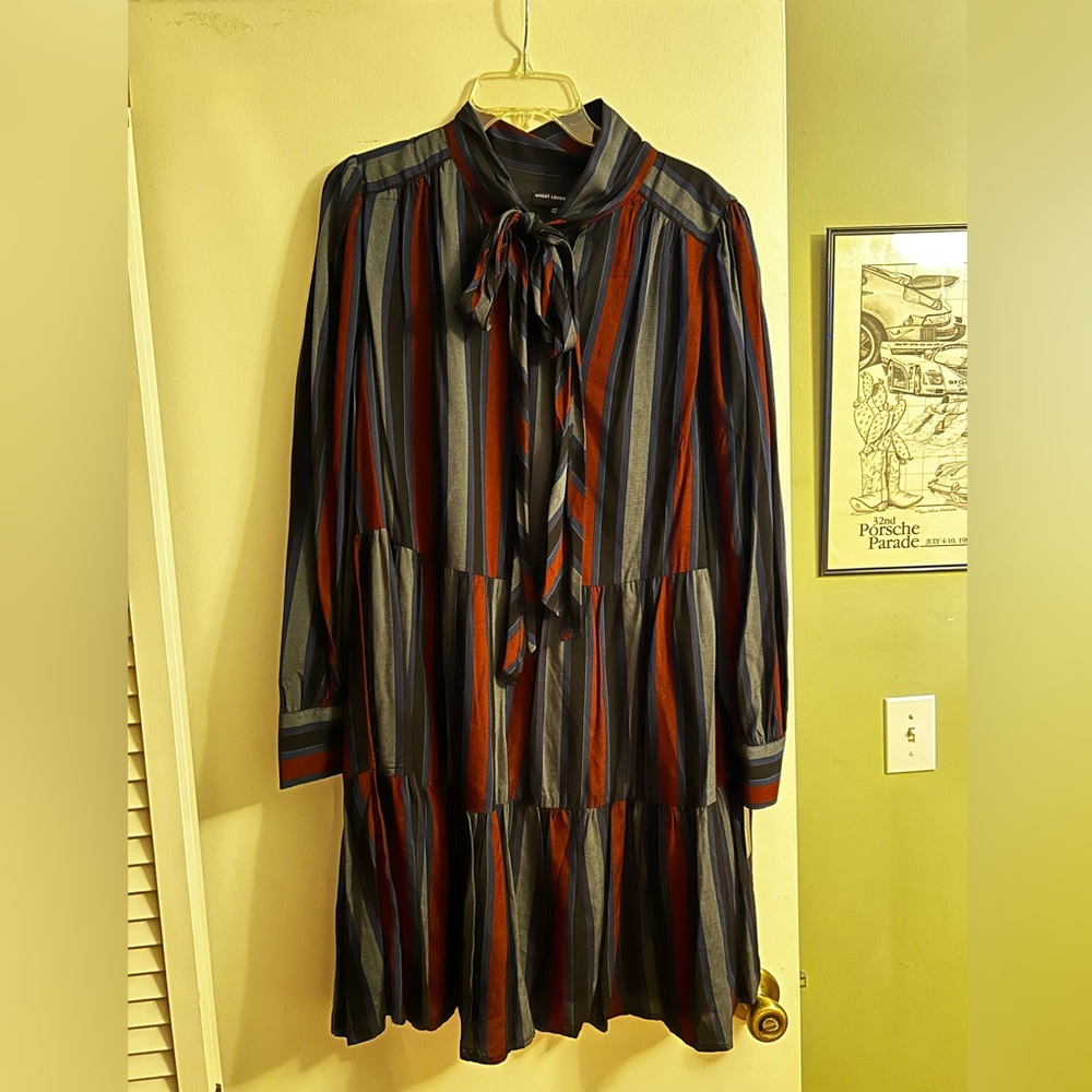 MAGGY LONDON Sz 10 Striped Ruffle Long Sleeve Dress NWT MSRP $148